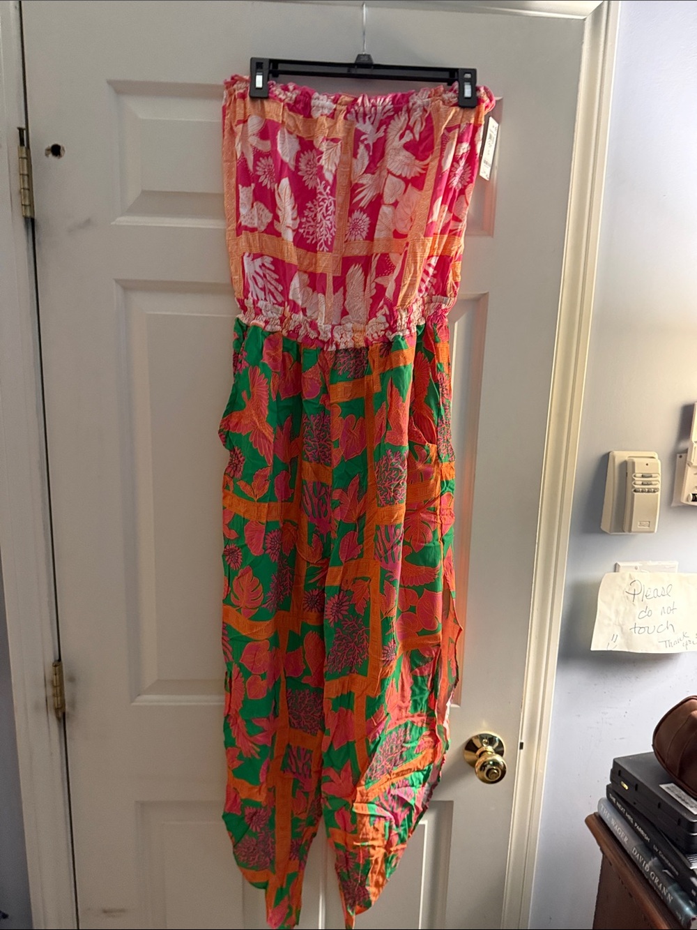 Bar III Pink and Orange Floral Strapless Jumpsuit
